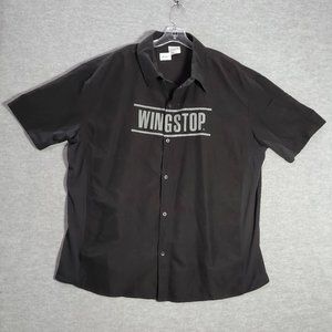 Wing Stop Men Button Up Shirt XL Black‎ Logo Short Sleeve Collar